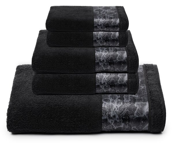 Set Asciugamani In Spugna In Cotone Geo Night Standard Alviero Martini 1A Classe Geo Nero Caleffi