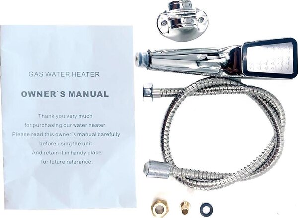 Scaldabagno a gas propano - Scaldabagno istantaneo - Capacità 1000 L - Acqua calda immediata - Campeggio - Set doccia - Acciaio inossidabile - - Grigio chiaro