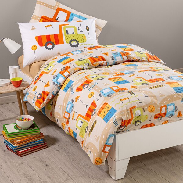Copripiumino Con Federe In Cotone City Car Singolo Caleffi Kids Ragazzo Beige Caleffi