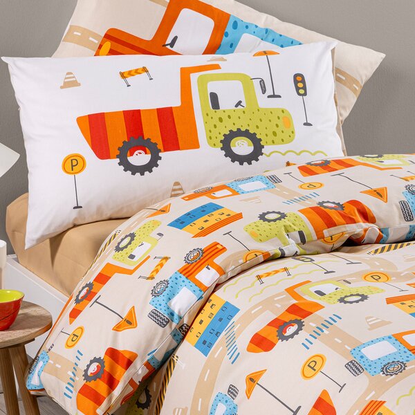 Copripiumino Con Federe In Cotone City Car Singolo Caleffi Kids Ragazzo Beige Caleffi