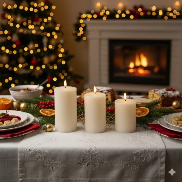 Set 3x candele LED BRILLO, LED/3xAAA, colore crema + telecomando