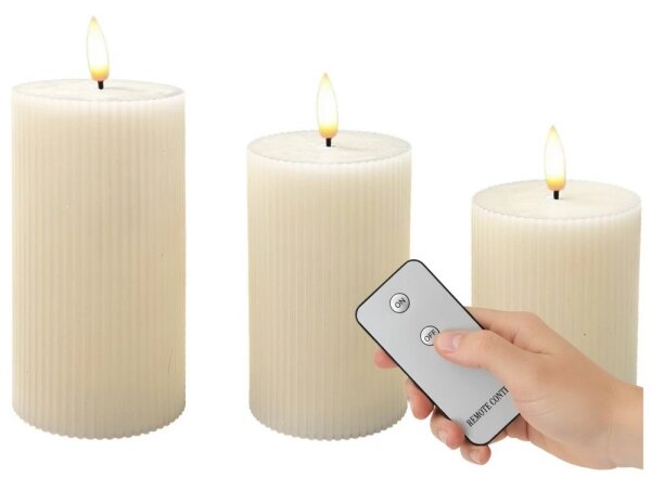 Set 3x candele LED BRILLO, LED/3xAAA, colore crema + telecomando