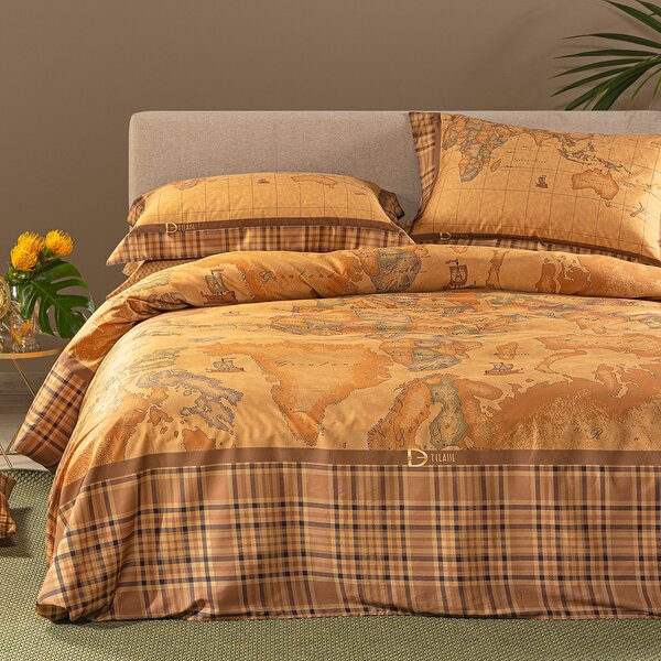 Completo Copripiumino In Raso Di Cotone Geo Tartan Matrimoniale Alviero Martini 1A Classe Geo Caleffi