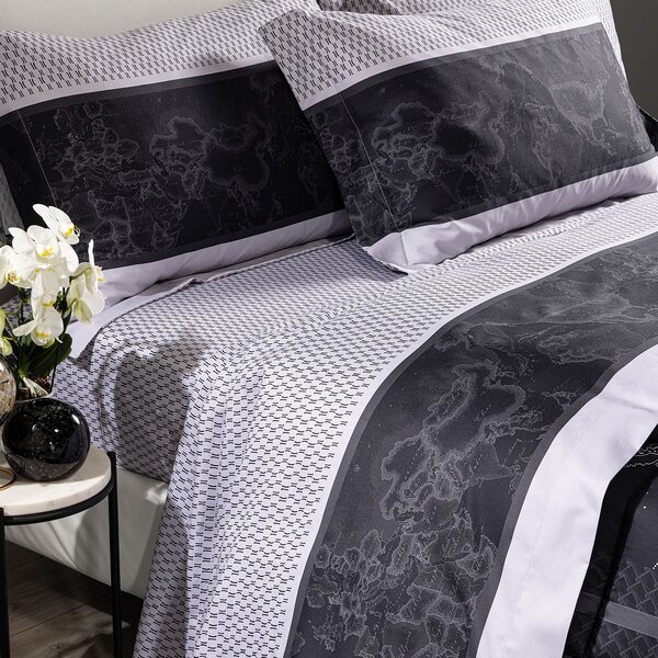 Completo Lenzuola In Raso Di Cotone Geo Night Matrimoniale Alviero Martini 1A Classe Geo Caleffi
