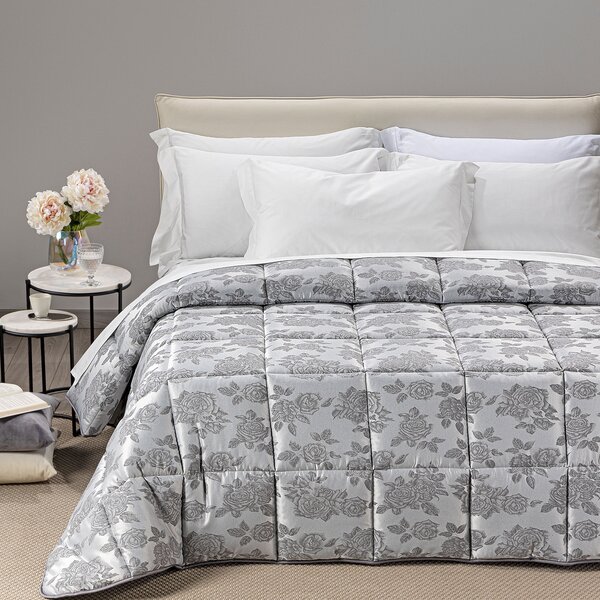 Trapunta In Raso Jacquard Floret Matrimoniale Dreaming Barocco Grigio Caleffi