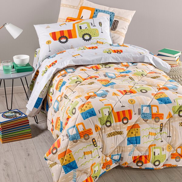 Trapunta In Cotone City Car Singolo Caleffi Kids Ragazzo Beige Caleffi