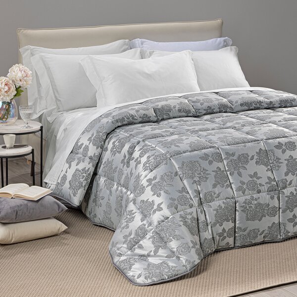 Trapunta In Raso Jacquard Floret Matrimoniale Dreaming Barocco Grigio Caleffi