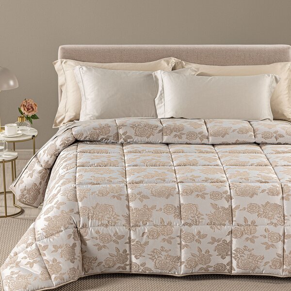 Trapunta In Raso Jacquard Floret Matrimoniale Dreaming Barocco Tortora Caleffi