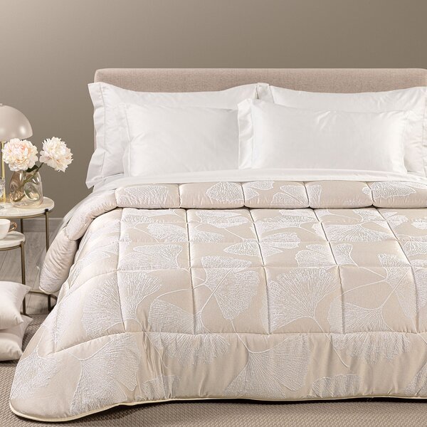 Trapunta In Raso Jacquard Agatha Matrimoniale Dreaming Floreale Panna Caleffi