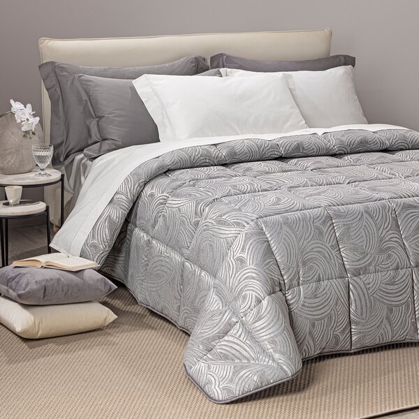 Trapunta In Raso Jacquard Apollo Matrimoniale Dreaming Barocco Grigio Caleffi