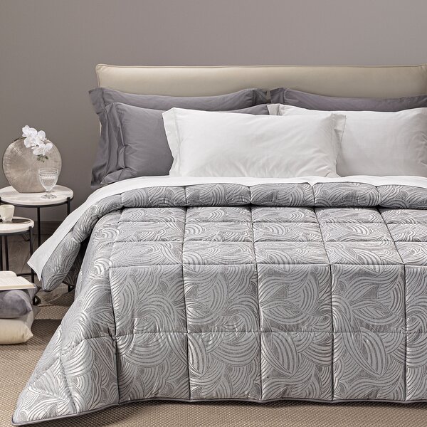 Trapunta In Raso Jacquard Apollo Matrimoniale Dreaming Barocco Grigio Caleffi