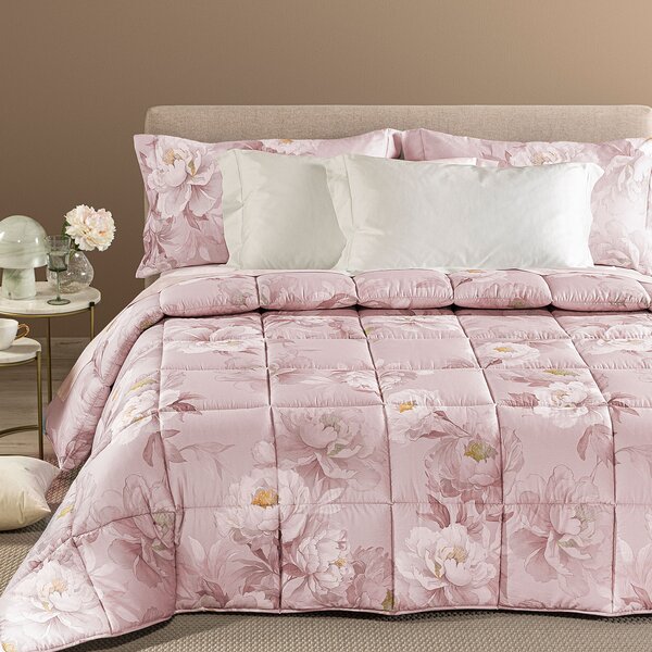 Trapunta In Raso Di Cotone Eloise Matrimoniale Dreaming Floreale Rosa Caleffi