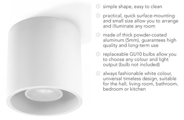 Apparecchio da soffitto bianco Roda - Sollux