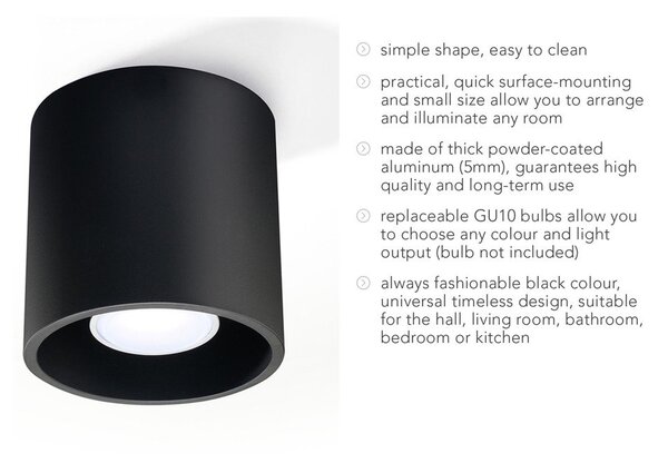 Apparecchio da soffitto nero Roda - Sollux