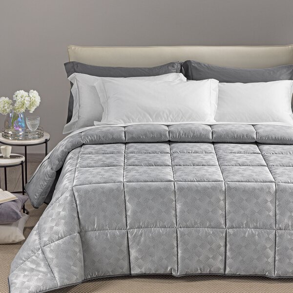 Trapunta In Raso Jacquard Texture Matrimoniale Dreaming Barocco Grigio Caleffi