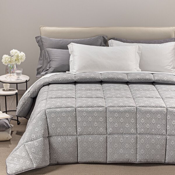 Trapunta In Raso Jacquard Danubio Matrimoniale Dreaming Barocco Grigio Caleffi