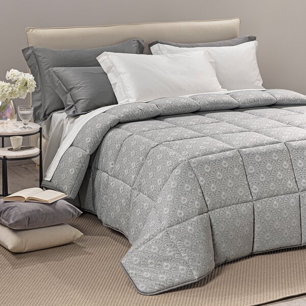 Trapunta In Raso Jacquard Danubio Matrimoniale Dreaming Barocco Grigio Caleffi