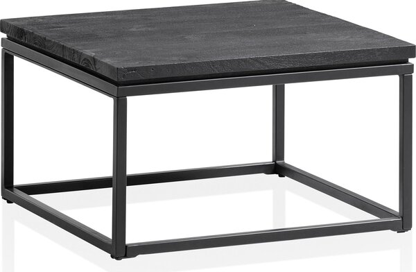 WOHNLING Tavolino da salotto 60x60x35 cm Legno massello di mango / Metallo Nero Tavolino quadrato Tavolino da salotto con venature naturali del legno Tavolino da caffè
