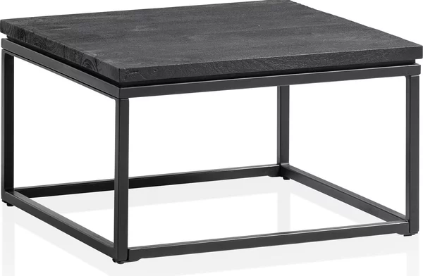 WOHNLING Tavolino da salotto 60x60x35 cm Legno massello di mango / Metallo Nero Tavolino quadrato Tavolino da salotto con venature naturali del legno Tavolino da caffè