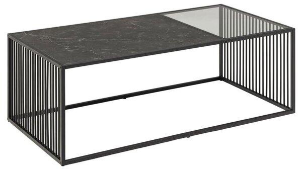 Tavolino Strington 120x60 cm in vetro fumé, decoro in marmo nero