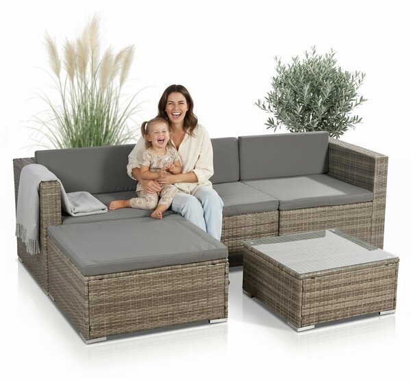 Mucola mobili da giardino 5 pz. gruppo salotto da giardino set pouf polyrattan nero set salotto gruppo pranzo balcone - grigio