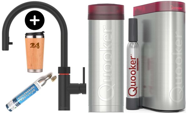 "QUOOKER FLEX bocca estraibile nera VAQ PRO3 con CUBE 2 *Il rubinetto che può fare tutto! (3XBLKCUBE) Inclusa tazza termica Spülenshop24
