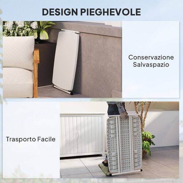 Outsunny Tavolino da Giardino Pieghevole con Altezza Regolabile, Metallo e HDPE, Bianco