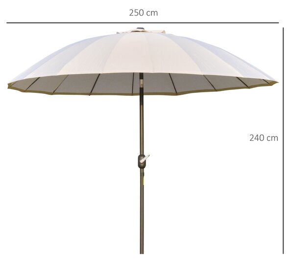 Outsunny Ombrellone da Giardino e Terrazza con Manovella, 18 Stecche e Testa Inclinabile, Ф255x240cm Crema