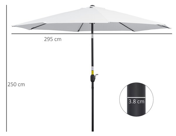 Outsunny Ombrellone da Giardino Φ300cm Inclinabile con Manovella in Metallo e Poliestere Bianco|Aosom