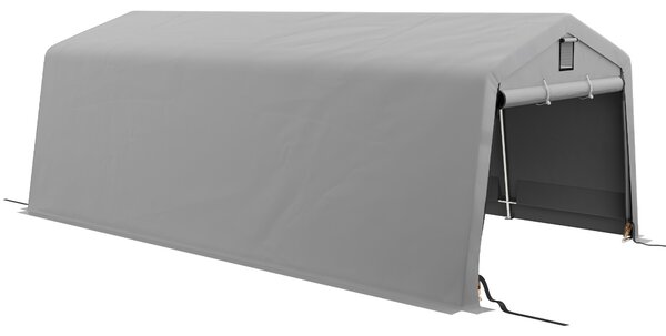 Outsunny Tendone per Auto e Feste con 2 Finestre Laterali, in Acciaio Zincato e PE, 618x265/330x240 cm, Grigio Chiaro|Aosom