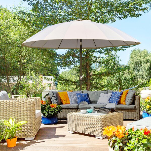 Outsunny Ombrellone da Giardino e Terrazza con Manovella, 18 Stecche e Testa Inclinabile, Ф255x240cm Crema