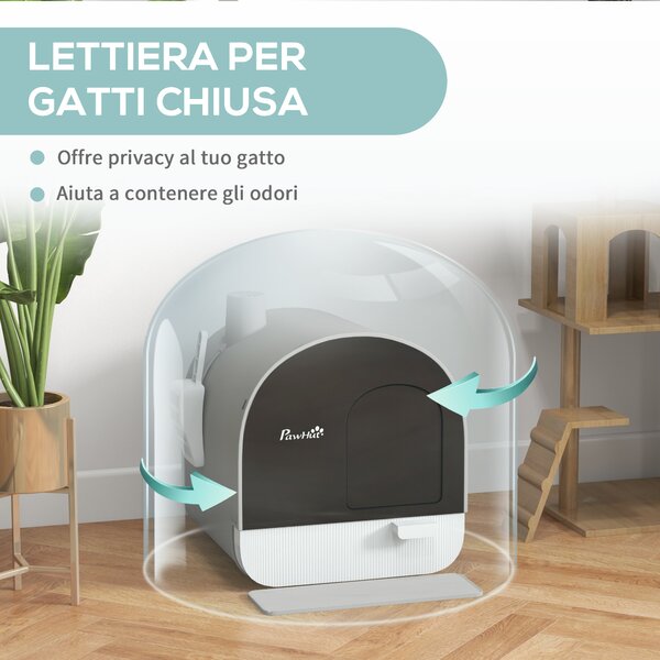 PawHut Lettiera per Gatti Chiusa con Filtri, Paletta e Vassoio, Struttura in PP, 43x44x47cm, Grigio|Aosom