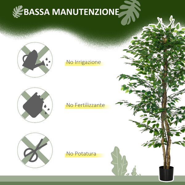 HOMCOM Pianta di Ficus Artificiale da 180 cm per Interni ed Esterni con Vaso in Metallo Riempito, Verde