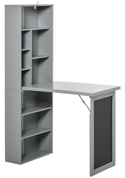 HOMCOM Scrivania Moderna Pieghevole Salvaspazio con Libreria e Lavagna, in MDF per Ufficio e Casa, 98x51x153cm, Grigio | Aosom Italy