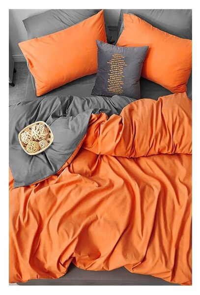 Lenzuolo matrimoniale in cotone arancione-grigio esteso a quattro pezzi 200x220 cm - Mila Home
