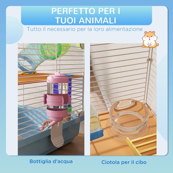 PawHut Gabbia per Criceti a 5 Livelli con Tubi, Ruota, Scale, Casetta e Bottiglia, in Metallo, PP e PS, 46x30x58 cm