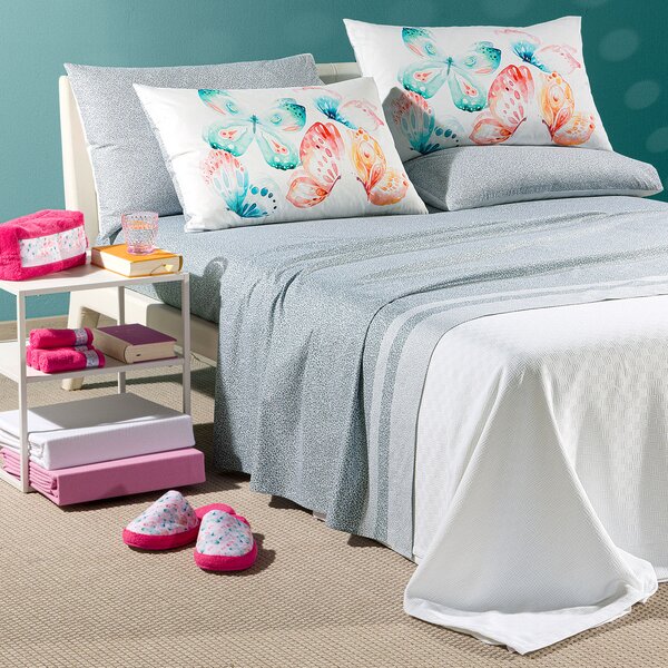 Completo Lenzuola In Cotone Farfalle Singolo Caleffi Fior Di Cotone Grigio Caleffi
