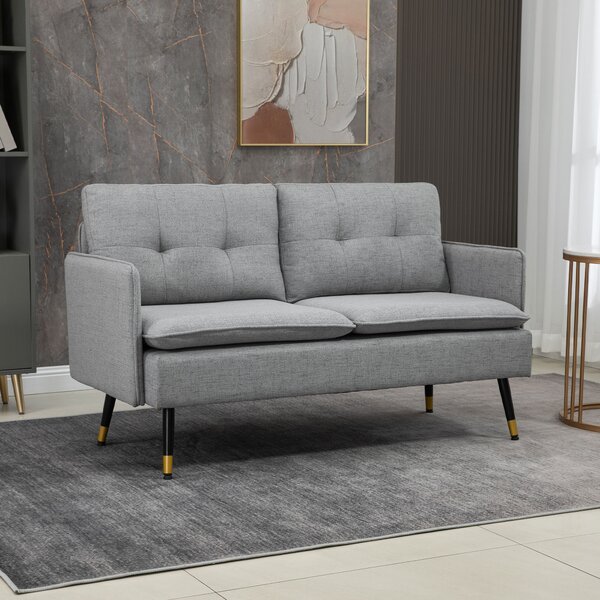 HOMCOM Divano 2 Posti Moderno in Tessuto con Cuscini Imbottiti e Gambe in Acciaio Resistente 139x68x80cm Colore Grigio per Soggiorno Elegante|Aosom