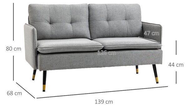 HOMCOM Divano 2 Posti Moderno in Tessuto con Cuscini Imbottiti e Gambe in Acciaio Resistente 139x68x80cm Colore Grigio per Soggiorno Elegante|Aosom