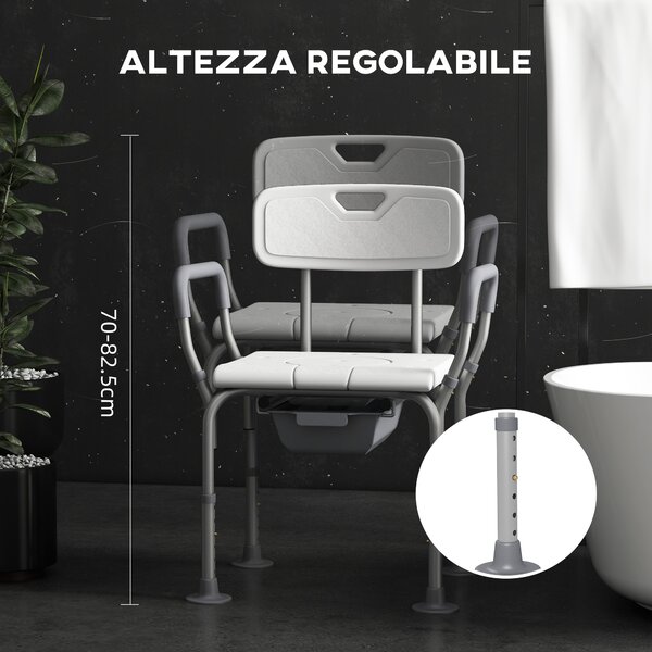 HOMCOM Sedia da Doccia 3 in 1 con Schienale e Braccioli, Altezza Regolabile e Piedini Antiscivolo, Bianco|Aosom