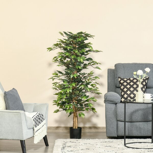 HOMCOM Pianta Finta di Ficus Alta 150cm, Decorazione per Interno ed Esterno con Vaso Incluso|Aosom