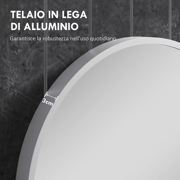 HOMCOM Specchio Bagno Ovale da Parete con Cornice in Alluminio, Verticale o Orizzontale, 60x90 cm, Argento | Aosom Italy