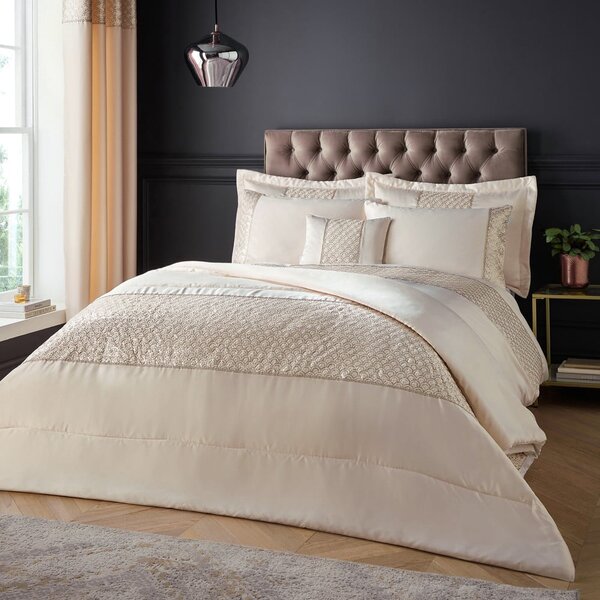 Biancheria da letto matrimoniale in microsatinato beige 200x200 cm Deco Sequin - Catherine Lansfield