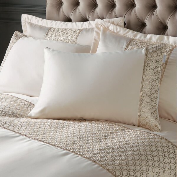 Biancheria da letto matrimoniale in microsatinato beige 200x200 cm Deco Sequin - Catherine Lansfield