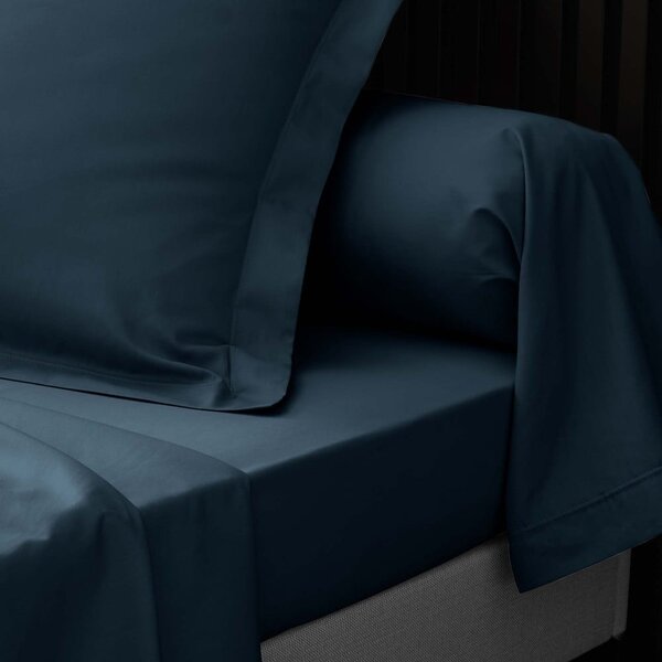 Lenzuolo in percalle di cotone elasticizzato blu scuro 160x200 cm Percaline - douceur d'intérieur