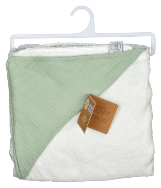 Asciugamano in mussola verde con cappuccio 75x75 cm - Bébé Douceur