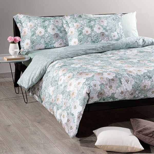 Completo Copripiumino MATRIMONIALE Kioto Flowers ANICE Raso Di Cotone Caleffi