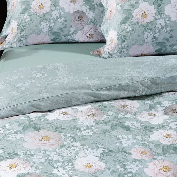 Completo Copripiumino MATRIMONIALE Kioto Flowers ANICE Raso Di Cotone Caleffi