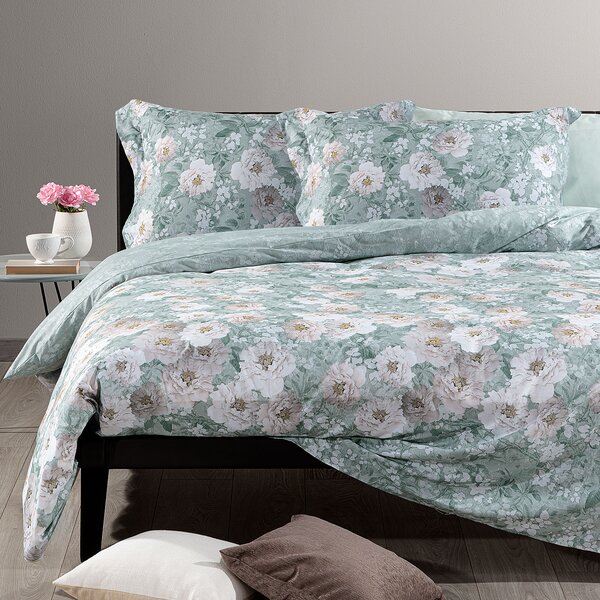 Completo Copripiumino MATRIMONIALE Kioto Flowers ANICE Raso Di Cotone Caleffi