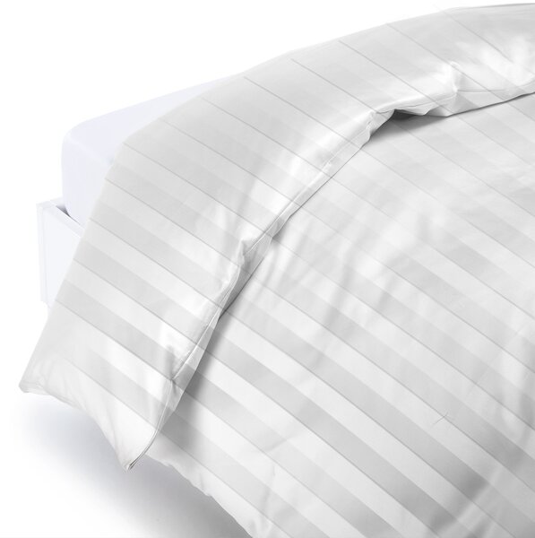 Sacco Copripiumino In Raso Di Cotone Raso Rigato Matrimoniale Hotellerie Tinta Unita Bianco Caleffi